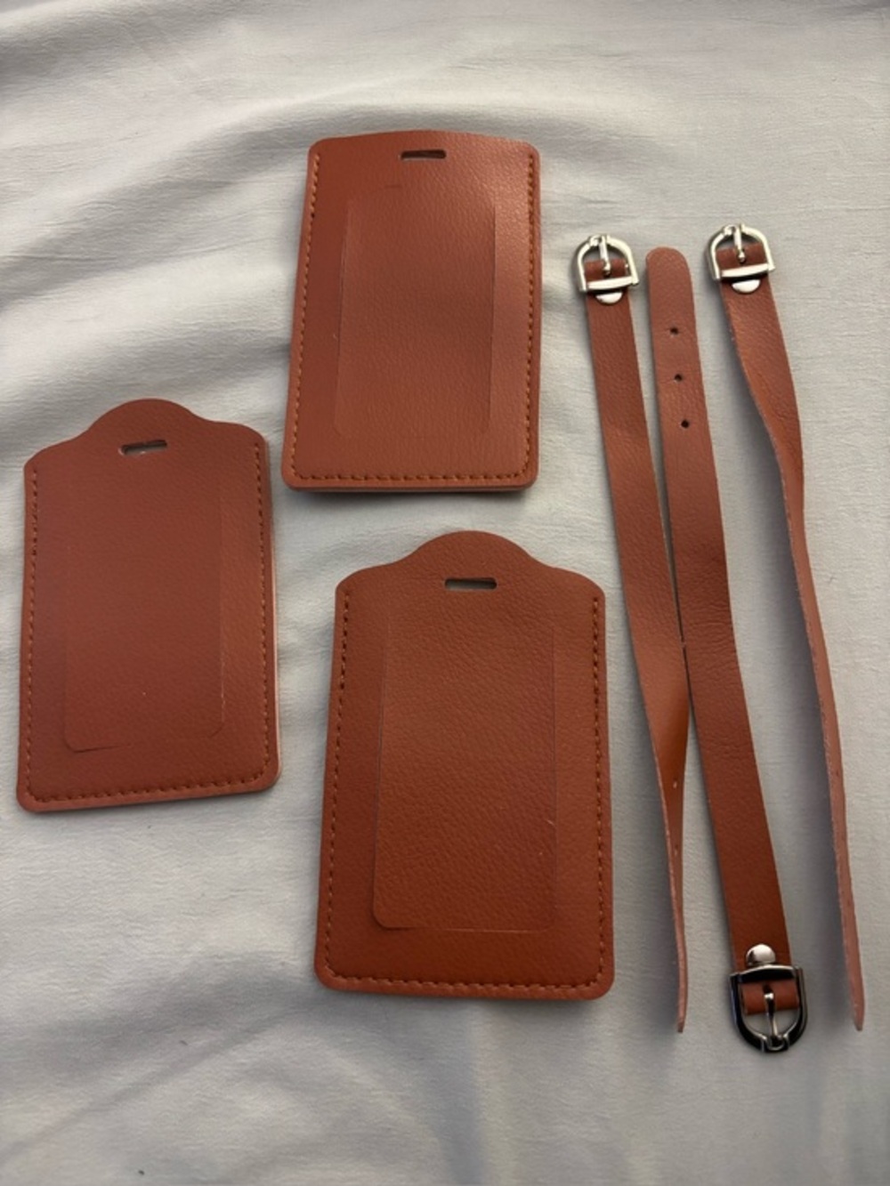 3  Brown Leather Luggage Tag and Strap Set